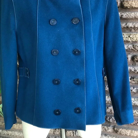 Doncaster Signature Teal Blue Wool Blend Double Breasted Jacket Size 14 - Picture 3 of 8